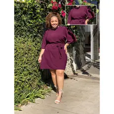 VESTIDO FEMININO TAMANHO ESPECIAL PLUS SIZE COM FAIXA MANGA CURTA BUFANTE ELEGANTE