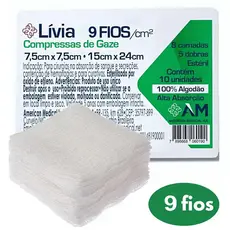 Compressa de Gaze Estéril Curativo Bandagem 09 fios 7,5x7,5 Cm Pacote com 10 Compressas