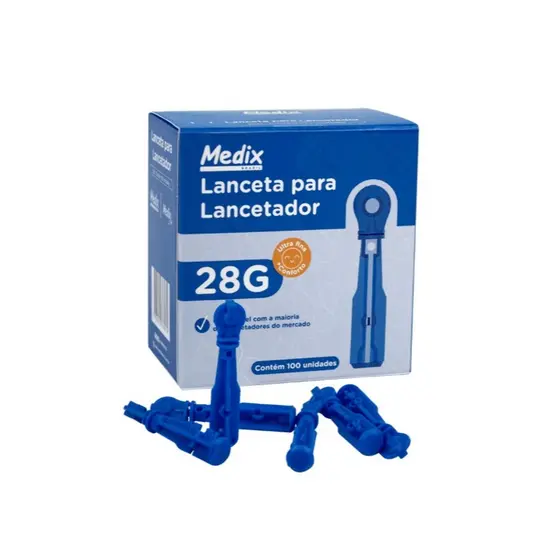 LANCETA 28G PARA LANCETADOR CANETA LANCETADORA UNIQMED CAIXA COM 100 LANCETAS PUNÇÃO NO DEDO