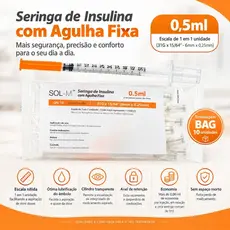 Pack 10 Seringa Insulina 0,5ml Ultra Fine Agulha Fixa Super Fina 6x0,25mm 31G