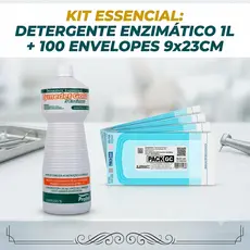 Kit Detergente Enzimático 1L + 100 Envelope Para Esterilização 9x23cm Manicure Odonto Instrumental