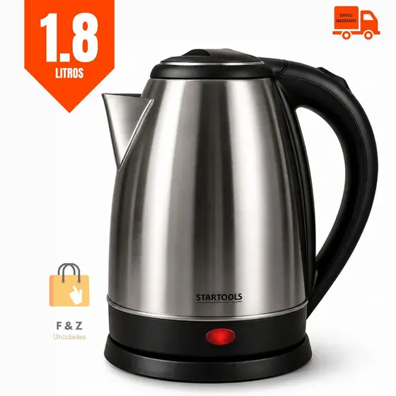Chaleira Elétrica Inox 1,8 Litros Base 360° Desligamento Automático 110V Café Chá Água