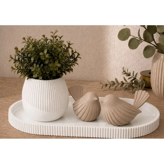 Decoração para Sala Bandeja Vaso Canelado 2 Passarinhos Decoração Moderna sofisticado