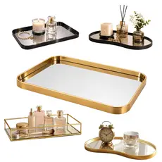 Bandeja Orgânica Decorativa Espelhada Dourada Multiuso Banheiro Lavabo Sala Preta Porta Maquiagem