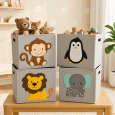 Cesto Organizador Dobrável Brinquedos Multiuso Infantil Roupa Suja Tecido Dobrável Quadrado Feltro
