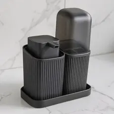 Kit Banheiro 3 Peças com Bandeja Porta Escova E Dispenser de Sabonete Liquido 400ml