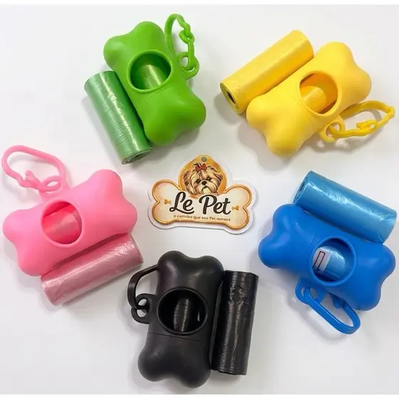Refil Saco Cata Caca 2 Rolinhos (30 Saquinhos) + Suporte Colorido Para Pet Higiênico Biodegradável