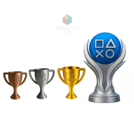 Troféus PlayStation Unidade ou  Kit 4 unidades Platinum dourado prata e cobre | PS5 PS4