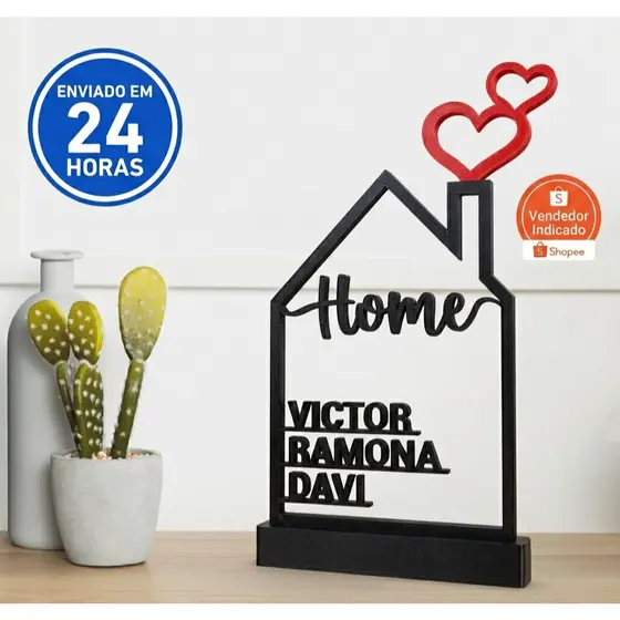 Placa Decorativa Porta Casinha Com Nome Da Família Personalizado 3D