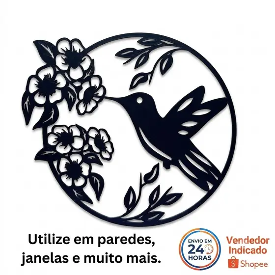 Quadro Decorativo Beija-Flor Impressão 3D – Escultura de Parede e Janela Casa/Jardim