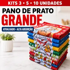 Kit até 10 Pano de Prato Copa Grande Felpudo Atoalhado P/ Pia Louça Estampado Algodão e Poliéster