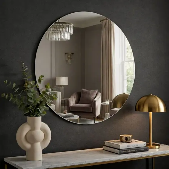 Espelho Redondo Decorativo 60x60cm Premium Moderno Para Decoração Banheiro Sala Quarto Lavabo Alta Qualidade