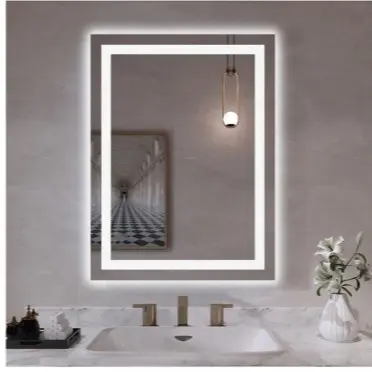 Espelho Quadrado Jateado 60x60 Touch LED Frio e Quente Decorativo Luxo