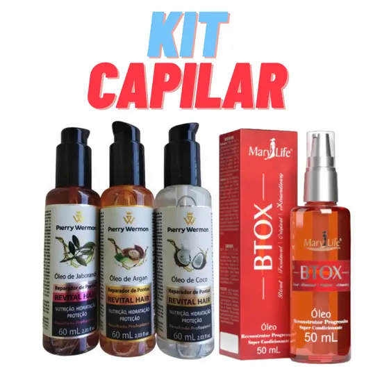 Kit Óleo Rec. Prog Btox 50ml + Reparador De Pontas  Revital Hair Óleo Argan 60ml + Óleo De Coco 60ml + Óleo De Jaborandi