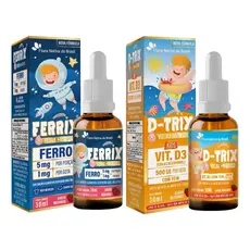 Kit Vitamina Ferrix Gotas 30ml - Morango + D-trix Vitamina D3 Gotas 30ml - Morango