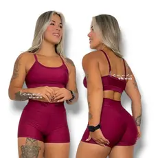 Conjunto Academia Fitness Short e Top Cintura Alta Moda Fitness LISOS