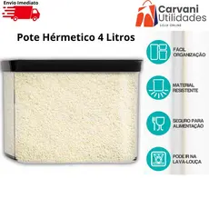 Pote Hermético 4L Plástico Helsim – Tampa Colorida, Vedação – Ideal para Arroz, Feijão, Cereais