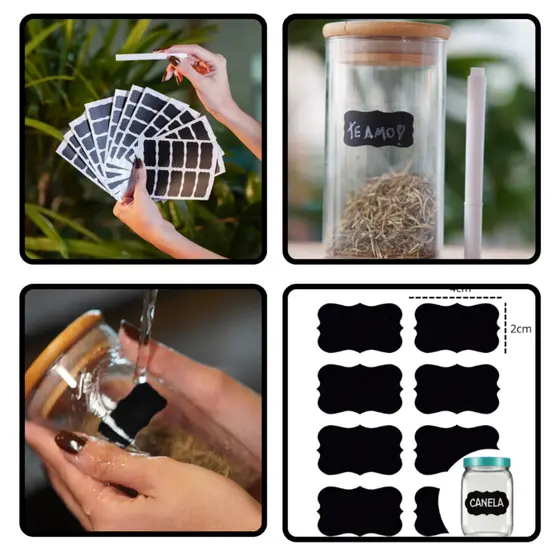 kit 60 Etiquetas Lousa para Tempero 4x2 + Caneta Giz Liquido