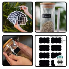 kit 60 Etiquetas Lousa para Tempero 4x2 + Caneta Giz Liquido