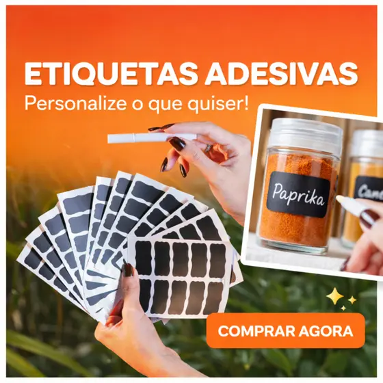Kit de Etiquetas Adesivas Temperos em Vinil 24 Unidades Preta 5x3 cm + Caneta Branca