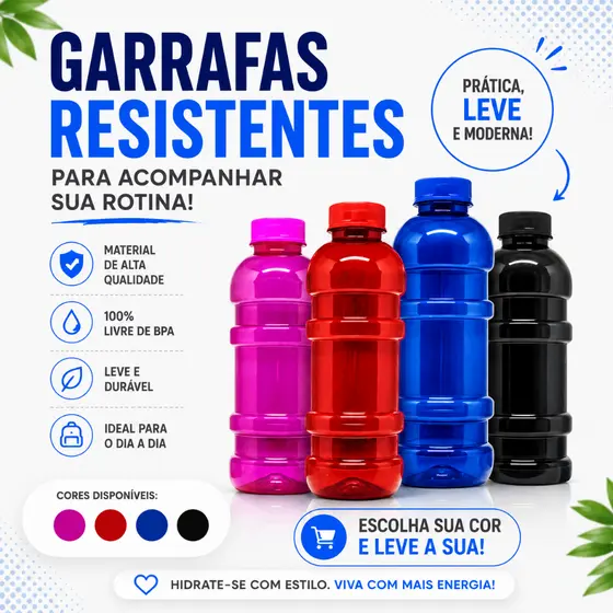 Garrafas de Água 500ml Sem AlçaTreino Academia Trabalho Escola BPAFREE Resistente