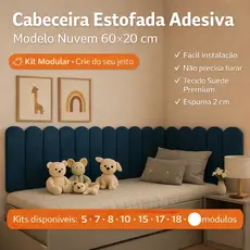 Kit Cabeceiras Completo Estofada Adesiva Modulos Nuvem 60x20 para Cama Box