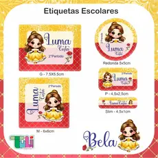 Kit Etiquetas escolares personalizadas , Etiquetas Bela e a Fera, Volta as Aulas etiquetas