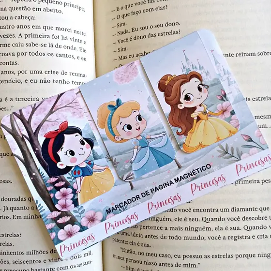 Marca páginas magnético - Princesas Disney - Branca de neve - Bela - Cinderela- Kit 3 unidades