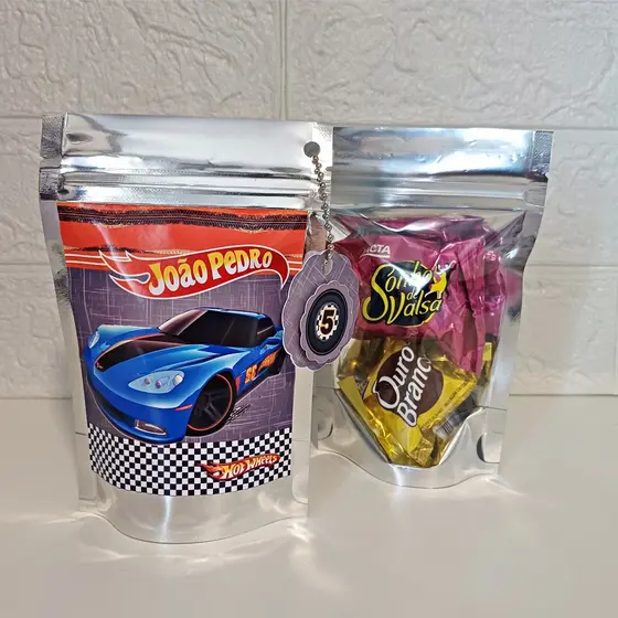 Saquinho Metalizado Ziplock Carro Hotweels Personalizado /Lembrancinha de Festa /Aniversário