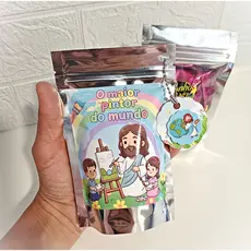 Saquinho Metalizado Ziplock O Maior Pintor do Mundo  Personalizado/ Cristão/ Jesus /Lembrancinha de Festa /Aniversário