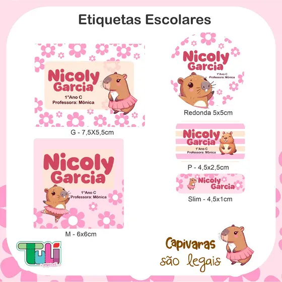 Etiquetas Escolares Capivara Meninos e Meninas