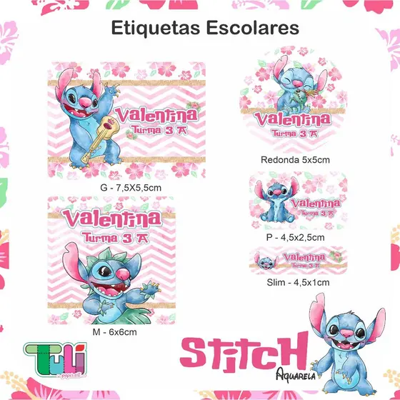 Etiquetas escolares Stitch, volta as aulas Stitch, Lilo e Stitch personalizados