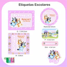 Etiquetas escolares Bluey e Bingo, Etiquetas Bluey, Volta as Aulas Bluey, Etiquetas personalizadas Bluey.