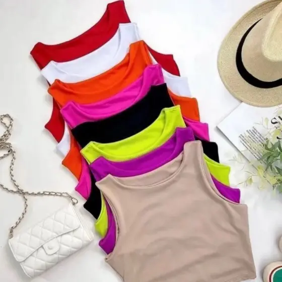 Cropped Femini Suplex Liso Basico Moda Verão - Varias Cores ENTREGA RAPIDA