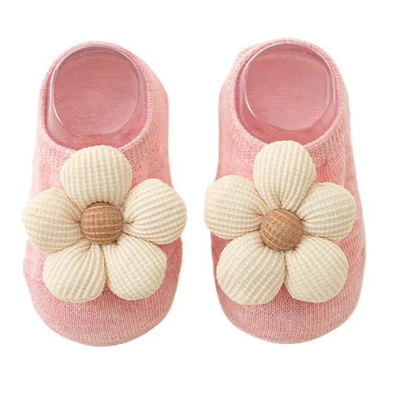 Meias Invisíveis De Algodão Macio Para Bebês Meninas , Adorável Decoração De Flores Em Tecido 3D , De Chão Com Sola Anti