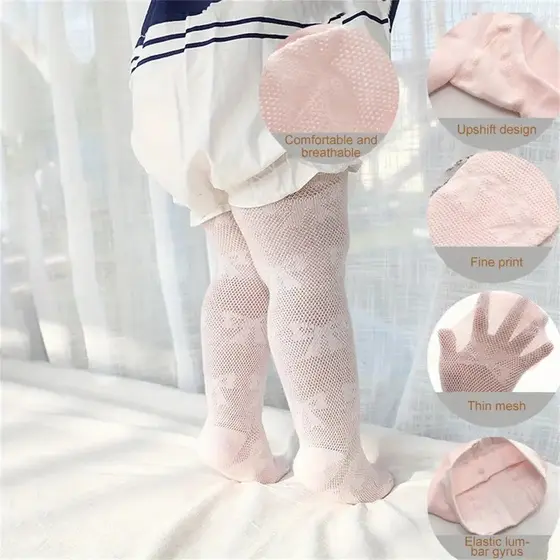 1 Peça Meia-Calça De Malha Para Bebês Meninas , Fina Com Estampa De Laço Oco , Meias De Algodão Respiráveis Sola Antider