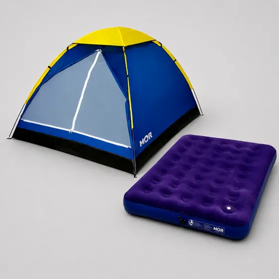 Conjunto de Barraca A Prova D'Água Camping 4 Lugares e Colchão de Casal Resistente Inflável Acampamento