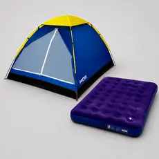 Conjunto de Barraca A Prova D'Água Camping 4 Lugares e Colchão de Casal Resistente Inflável Acampamento