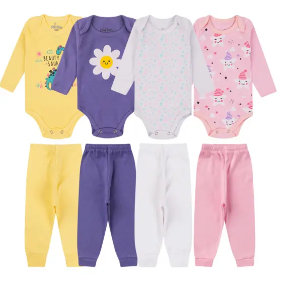 Kit 8 Peças Body Bebe MENINA 100% Algodao - 4 Conjuntos