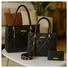 Kit 3 Bolsa Grande Pequena e Carteira Feminina Dubai Transversal