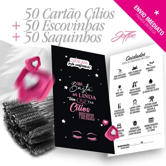 50 Escovinha descartável Cílios 50 Cartão Cuidados Extensão de Cílios