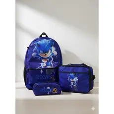 Mochila infantil Escolar Sonic + Lancheira Termica + Estojo - Kit Completo. Excelente Qualidade.
