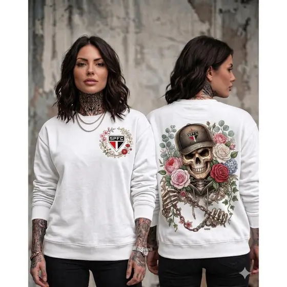 Moletom Feminino são paulo Super Estiloso ❤️🖤🤍 Casual Flanelado Confortável spfc