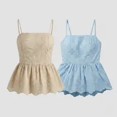 Blusa Feminina Laise Alcinha Bordada Floral com Babado Peplum Elegante Moda Verão