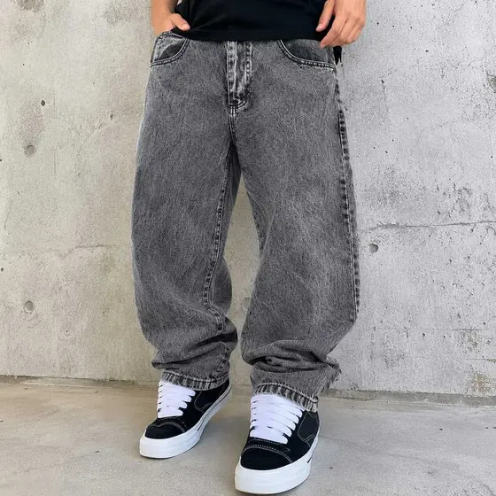 Calça Baggy Jeans Masculina Retrô Preta Estonada