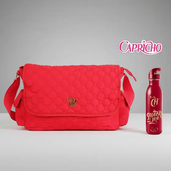 Kit Conjunto Menina Capricho Vermelho Bolsa Pasta Academia + Garrafa 48608 48887 Presente Natal