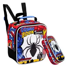 Kit Conjunto Escolar Lancheira Térmica + Estojo SPIDER COMIC BOOK