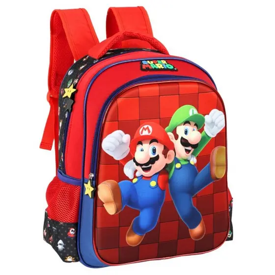 Mochila Escolar de Costas Infantil Menino Game Super Mario Bros Luigi Nintendo Original IS41401