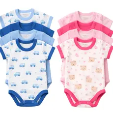 Kit 4 Body Bebê Menino Menina Malha Canelada Algodão Manga Curta Verão RN P M G Enxoval Recém Nascido