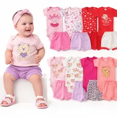 Kit Conjunto Bebê Menina Verão 10 Peças Body + Short Algodão RN P M G Roupa Bebê